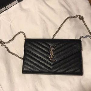 Black YSL monogram chain wallet leather bag